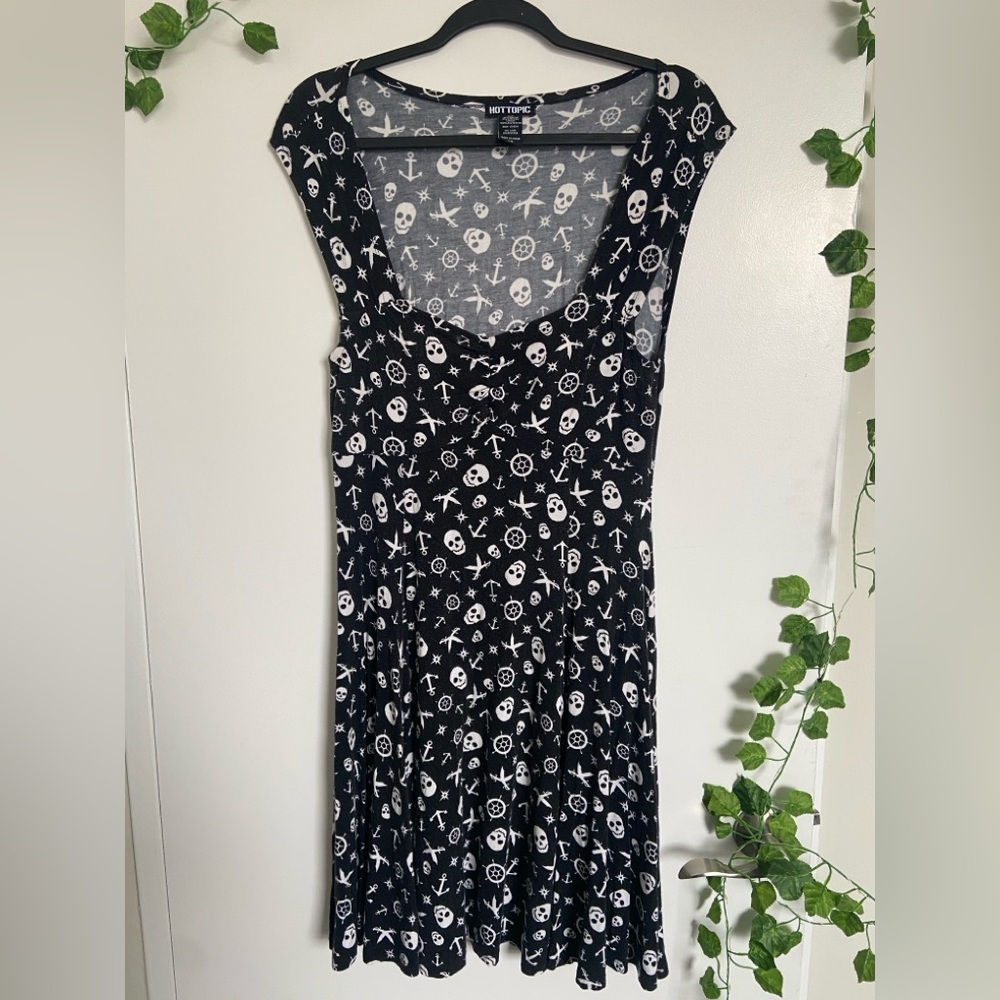 Hot Topic Black Nautical Skull Anchor Skater Dress Mall Goth Rockabilly Sz Large